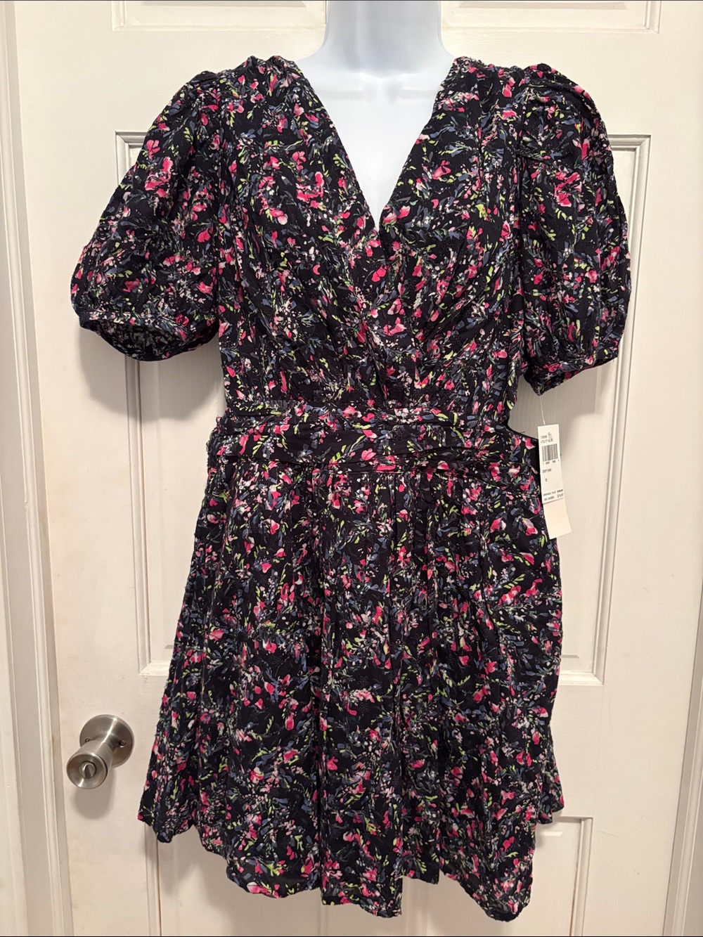 French Connection Black Dress with Pink Floral Print